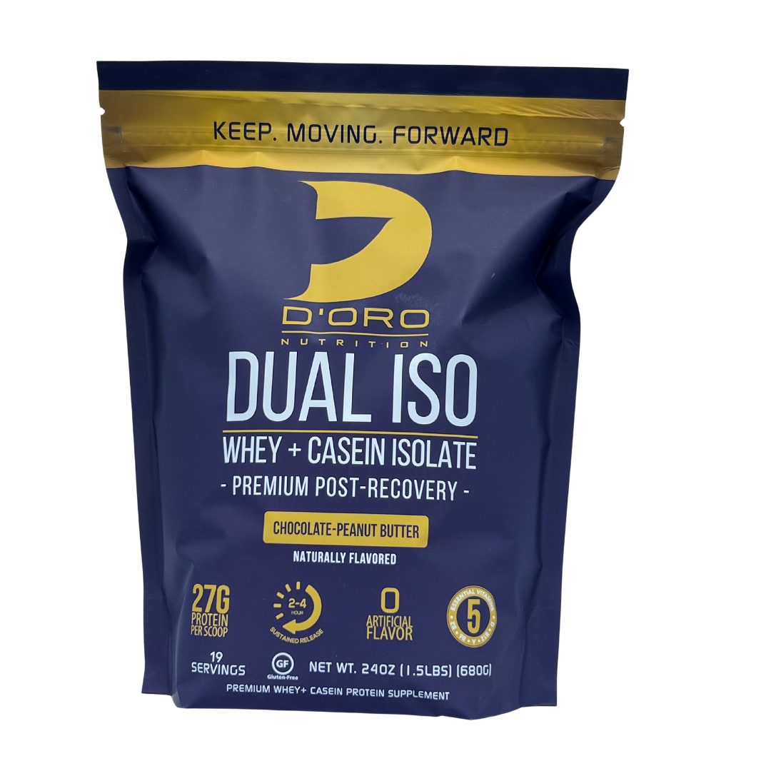 D'Oro Nutrition Protein Powder - 27g Dual ISO Whey + Casein Isolate - Zero Artificial Sweeteners, Colors, or Flavors Premium  Post-Recovery 1.5 Pounds