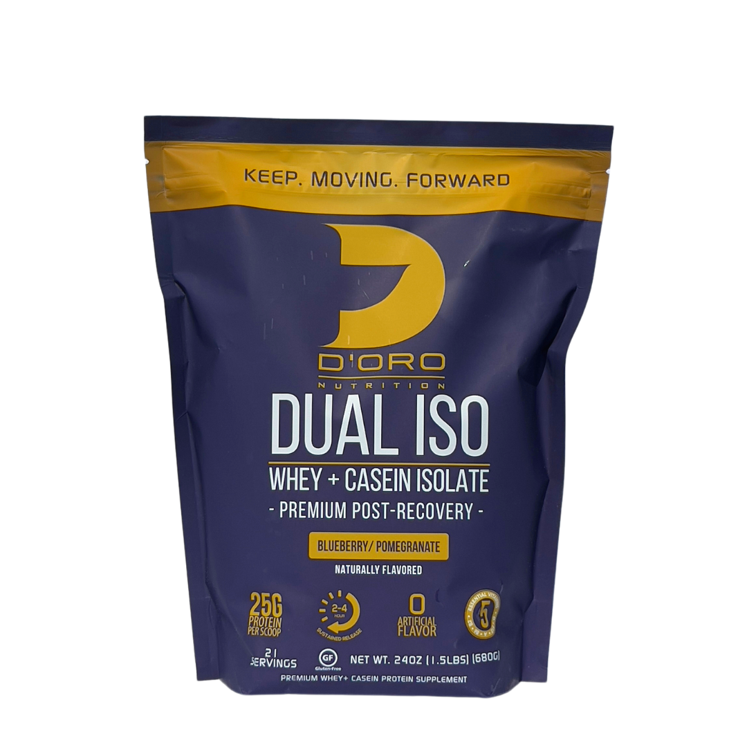 D'Oro Nutrition Protein Powder - 27g Dual ISO Whey + Casein Isolate - Zero Artificial Sweeteners, Colors, or Flavors Premium  Post-Recovery 1.5 Pounds